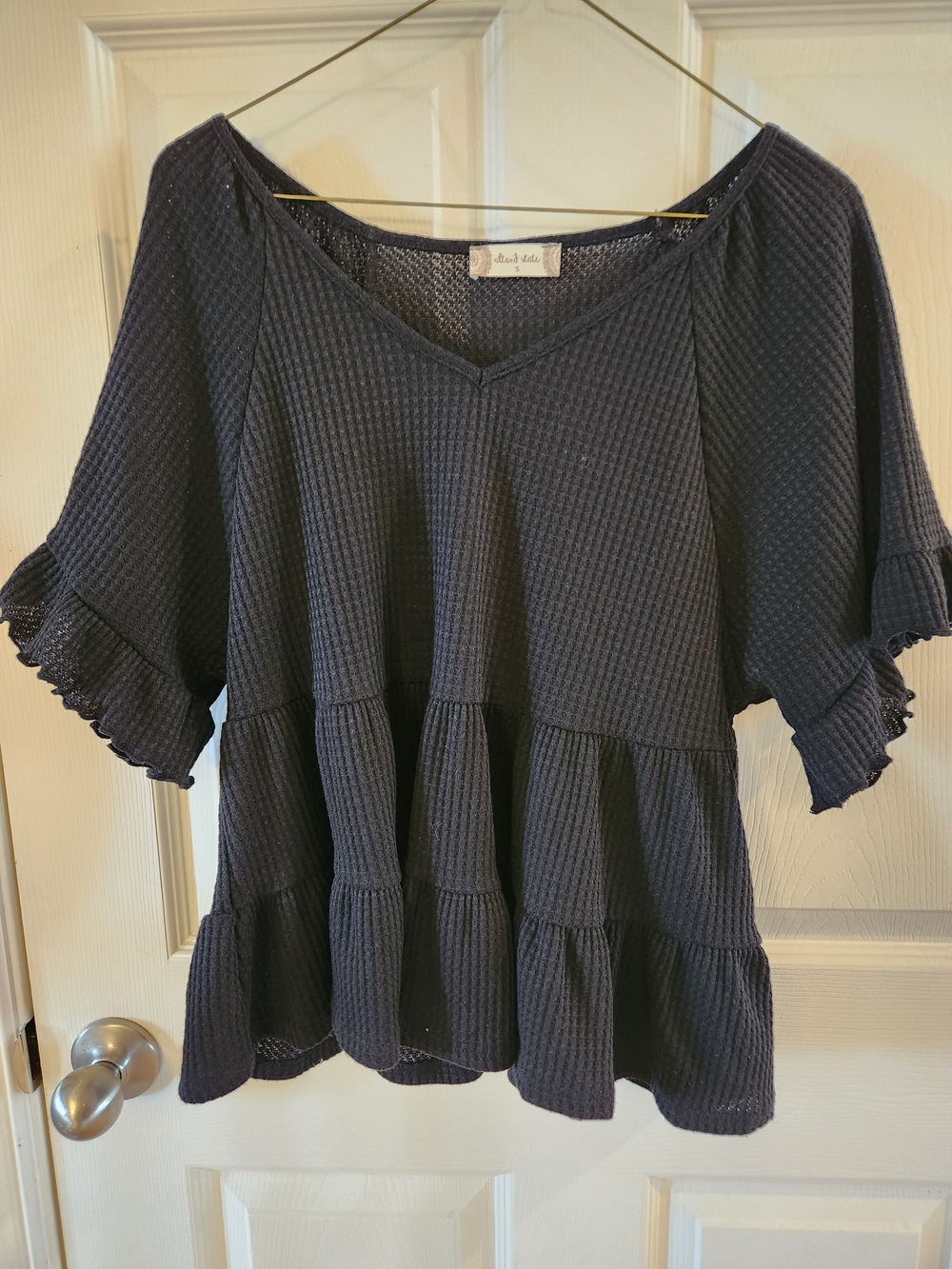 Altar'd State Black Waffle Knit Ruffle Tiered Tunic